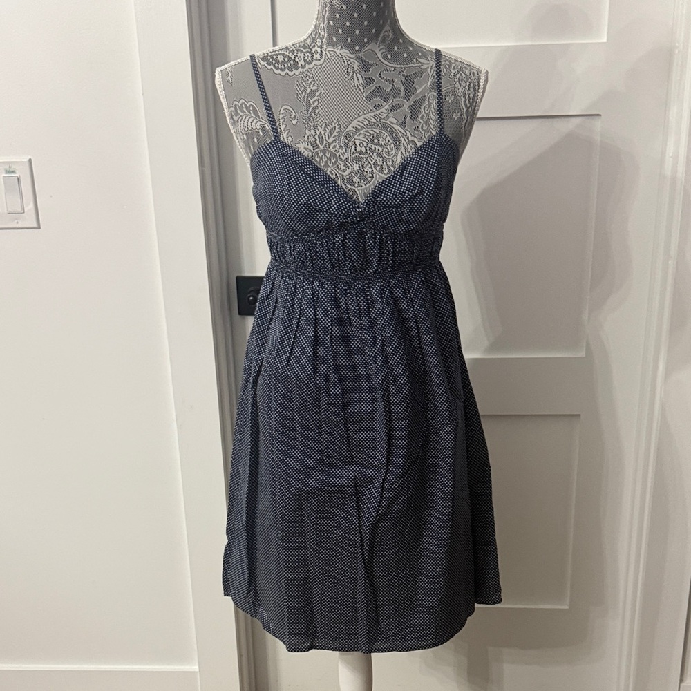 J. Crew Navy Polka Dot Midi Dress